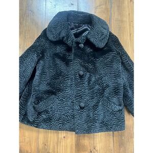 Vintage Borre Sportowne Black Faux Fur Swirl Pattern Coat Mid Length Jacket